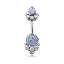 14G Implant Grade Internally Threaded Opal CZ Bezel Set Terraced Cluster Titanium Belly Button Ring